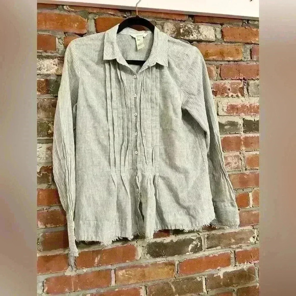 Sundance Pinstripe Fringe Button Down Long Sleeve Shirt Size S - Picture 2 of 6